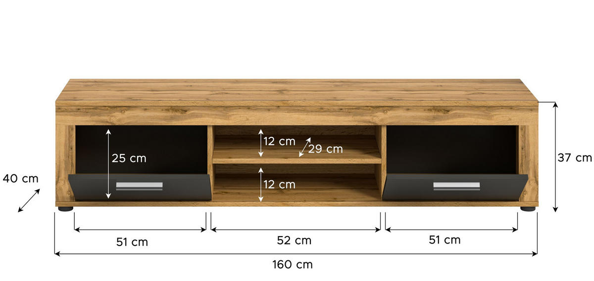 LOWBOARD JAM (B/H/T: ca. 160/37/40 cm) in Wotan Eiche Nachbildung/grau - Eiche Wotan, Holzwerkstoff (160/37/40cm)