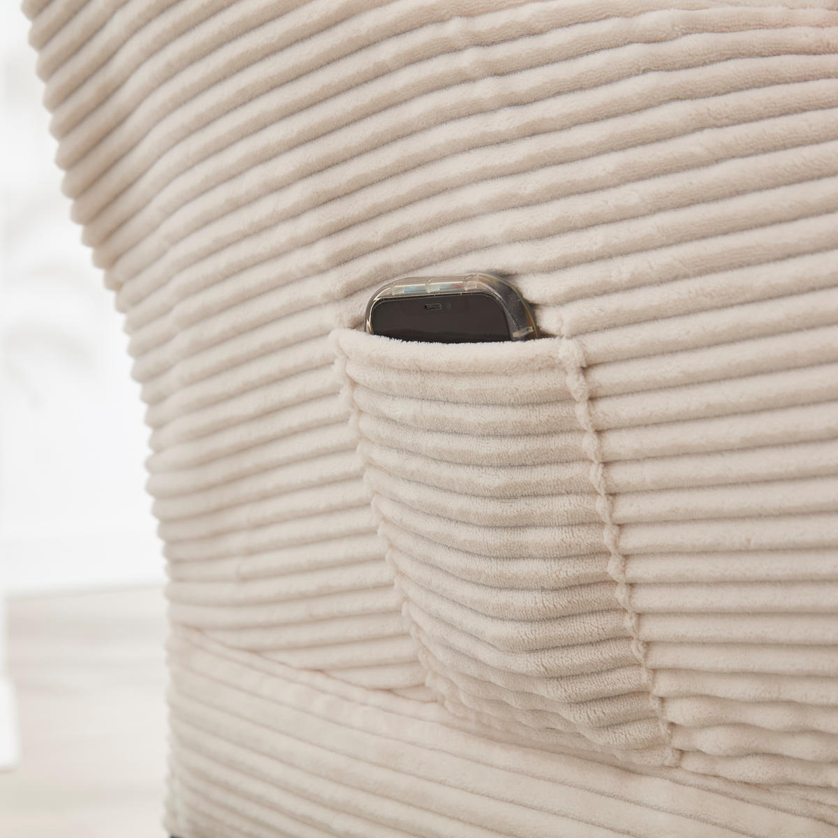 SESSEL Stoff Weiß mit Hocker und Seitentasche - Weiß, Textil/Metall (81/95/64cm) - WISHDOR