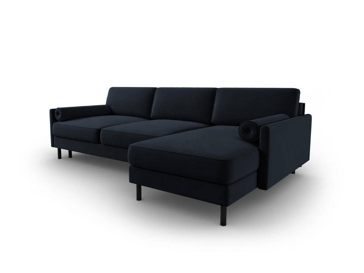 AUSKLAPPBARES-ECKSOFA rechts mit Container Scott aus Samt dunkelblau 5 Sitzplätze - Dunkelblau, Textil (142/212cm) - Micadoni