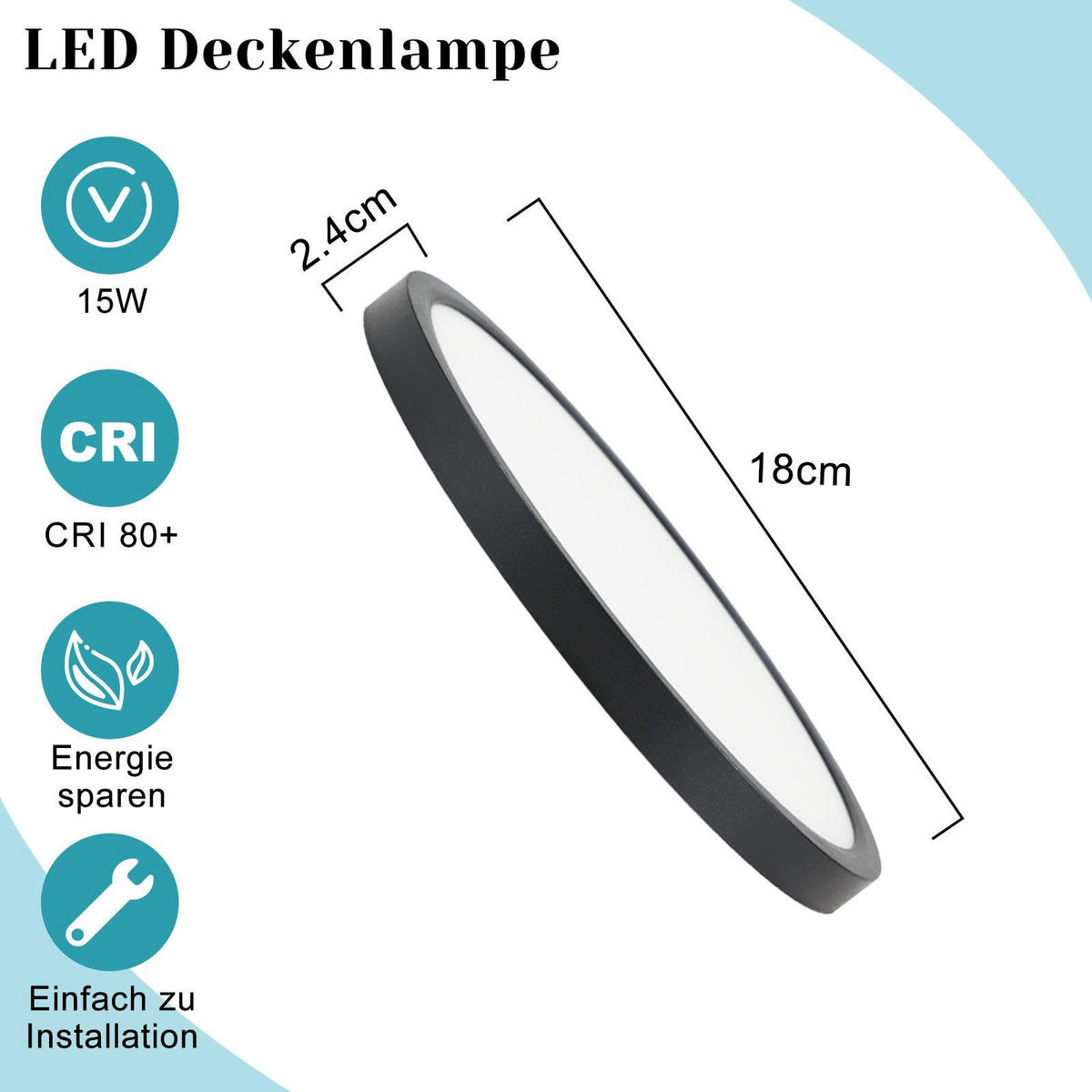 LED-DECKENLEUCHTE Warren 6000K-Kaltweiß 18/18/3 cm - Schwarz, Kunststoff (18/18/3cm) - Nettlife