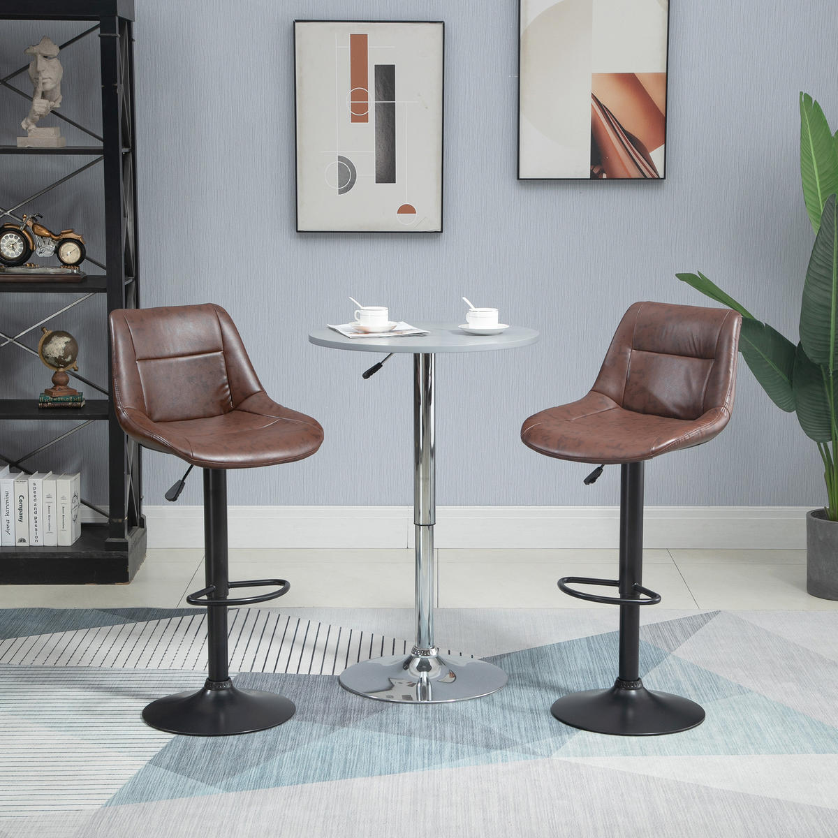 BARHOCKER 2er-Set Braun 46.5/50.0/108.0 cm - Braun, Leder (50/108/46.5cm)