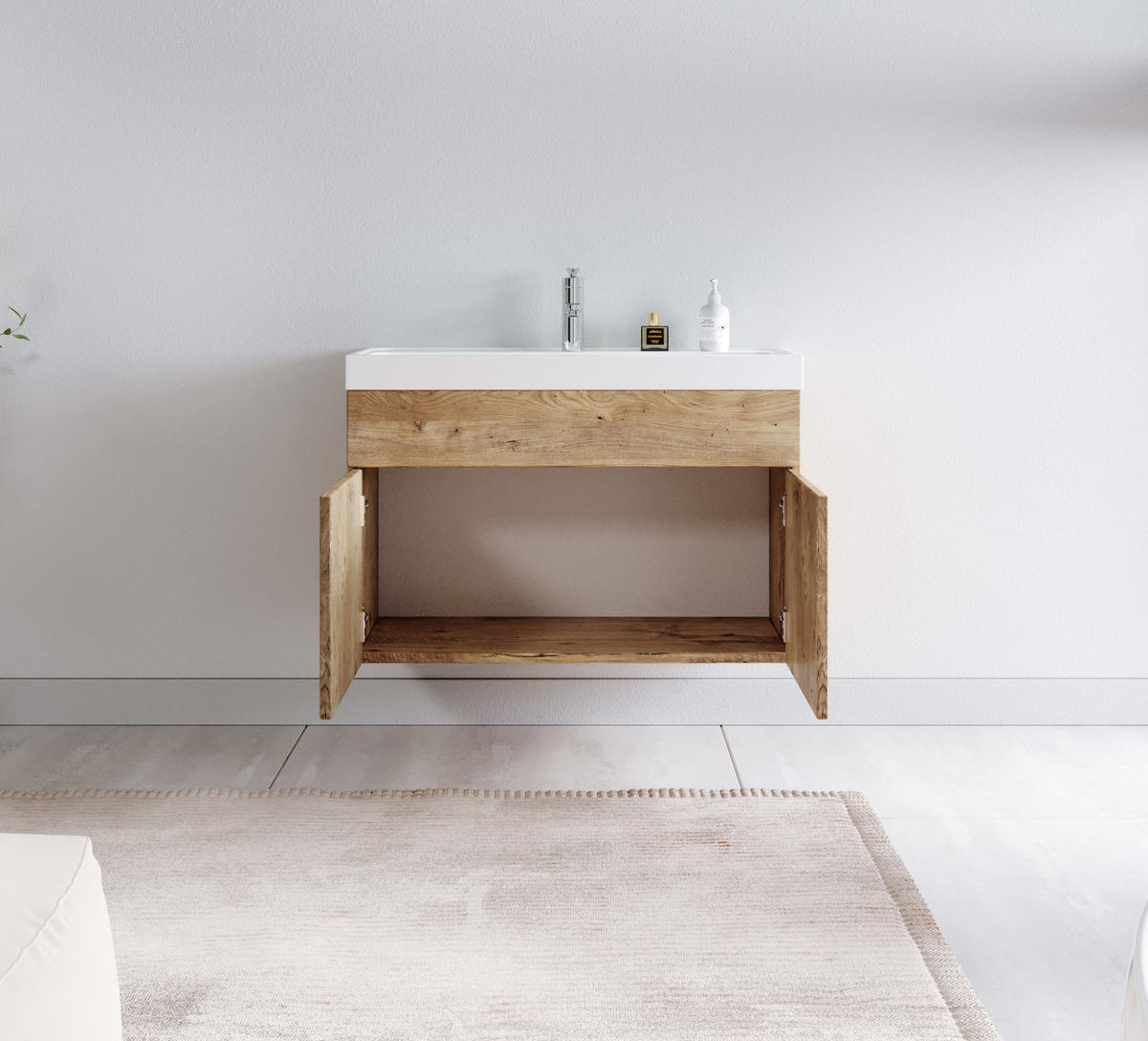 BADMÖBEL-SET Paso 2 Teile Kastanien Eiche - 80 x 35 x 55 cm - Kastanienfarben/Eichefarben, Holz (80/55/40cm) - Badplaats