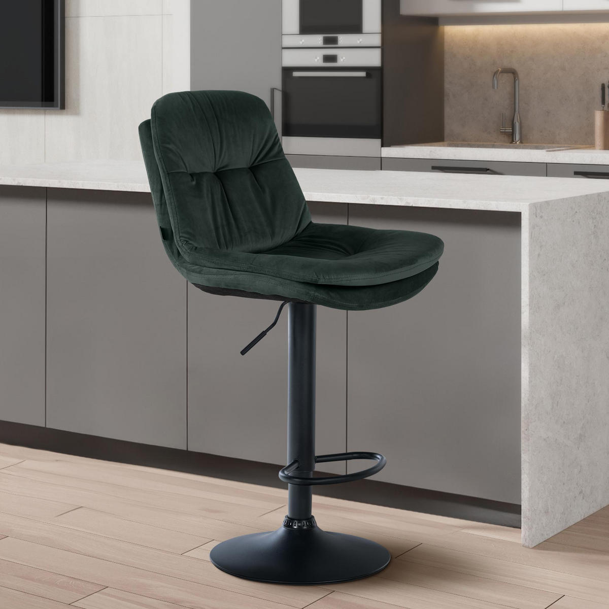 BARHOCKER Samt dunkelgrün - Dunkelgrün/Schwarz, Textil (46/94/54cm) - CLP