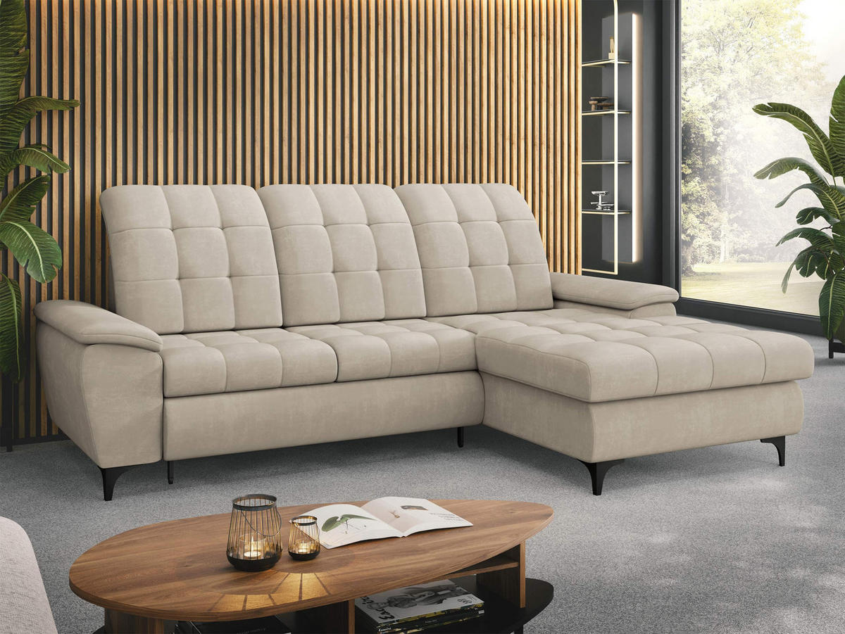 ECKSOFA Crystal, Seite: Rechts - Beige/Schwarz, Holz/Textil (260/182cm) - MIRJAN24