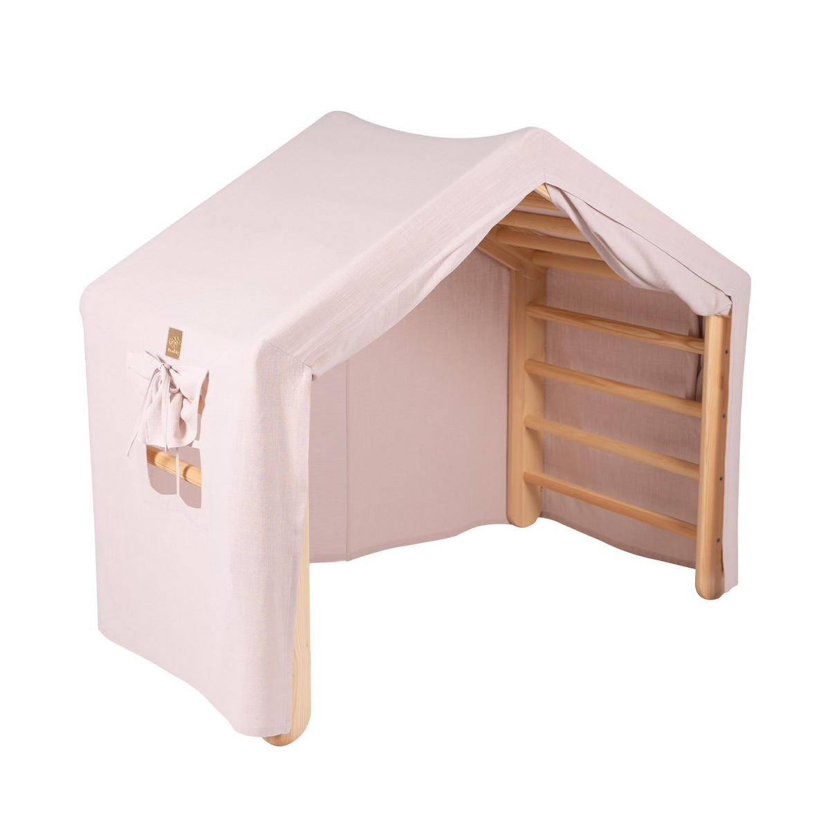 KLETTERDREIECK Großes Haus für Kinder mit Rosa Dach, Zarter Stoff, Montessori, Natur - Rosa/Naturfarben, Holz (112/94/61cm) - MeowBaby