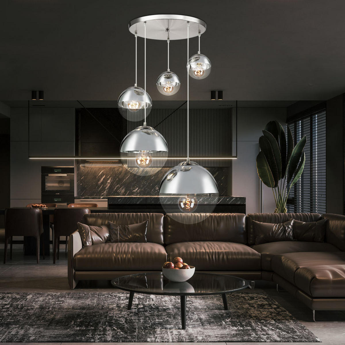 HÄNGELEUCHTE VARUS Silber matt - Silberfarben, Glas (65/65/150cm)