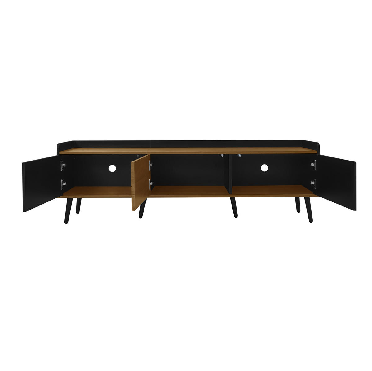 TV-SCHRANK 160/39/49,5 cm mit 3 Türen, erhöhter Oberkante und Kippschutz, MDF/Spanplatte, Schwarz/Natur - Schwarz, Holzwerkstoff (160/49.5/39cm) - Redom