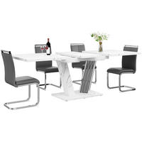 ESSTISCHSET 5-Teilig Ausziehbar 120-160x80 Cm, 4 Graue Kunstlederstühle - Weiß, Holzwerkstoff (68.5/16.5/95cm) - FLIEKS
