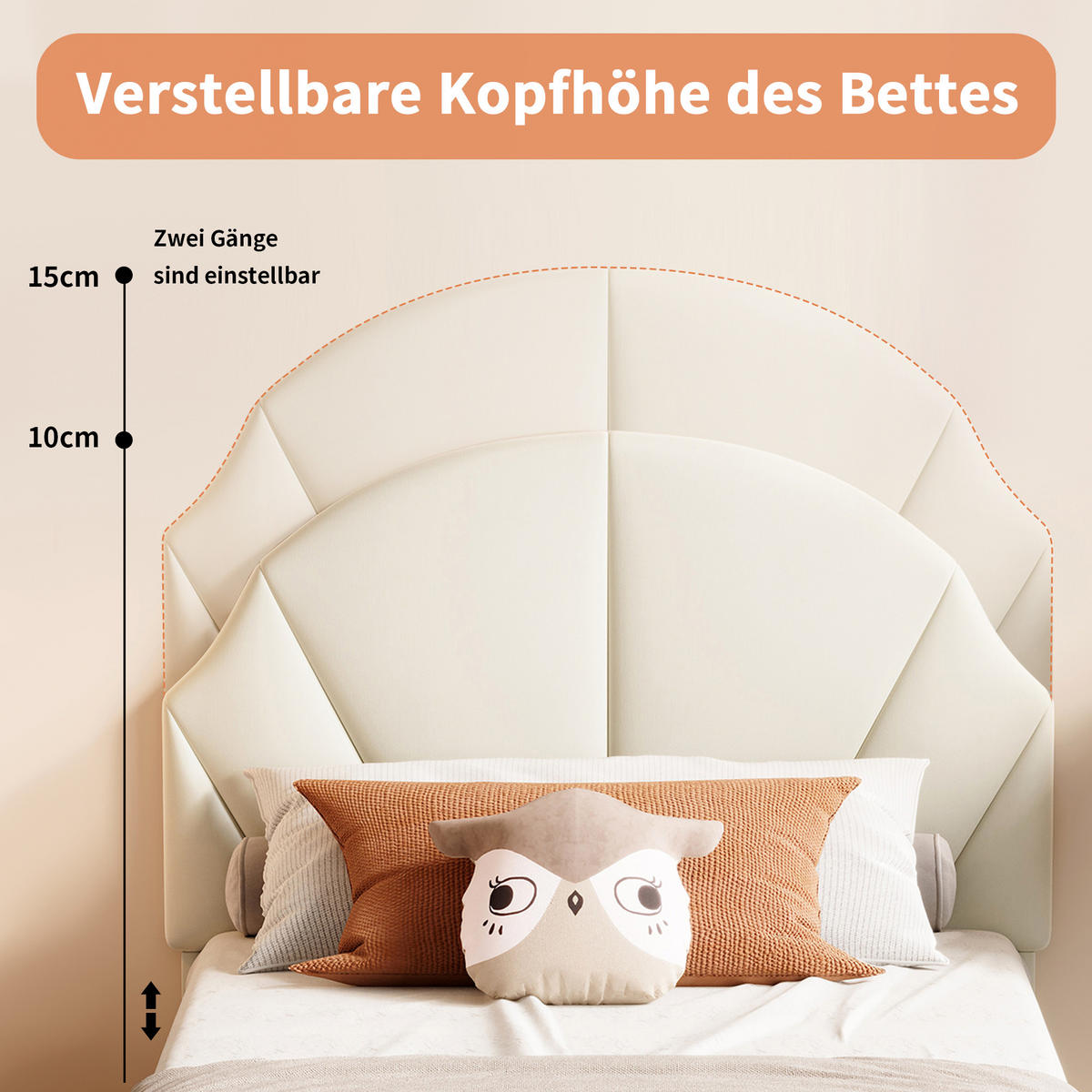 POLSTERBETT 90x200cm Beige Mit Verstellbarem Kopfteil, Jugendbett - Beige, Holz (90/200cm)