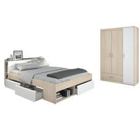 JUGENDZIMMER Set mit Stauraumbett 140x200 und Kleiderschrank - Silberfarben/Weiß, Holz/Holzwerkstoff (140/179/200cm) - Parisot Meuble