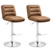 BARHOCKER 2er Set Lederlook hellbraun - Chromfarben/Hellbraun, Textil/Metall (42/94/56cm) - CLP