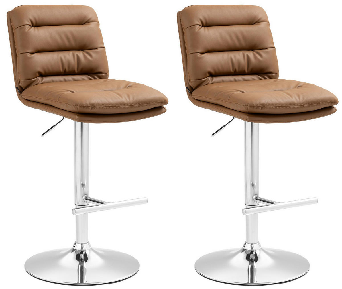 BARHOCKER 2er Set Lederlook hellbraun - Chromfarben/Hellbraun, Textil/Metall (42/94/56cm) - CLP