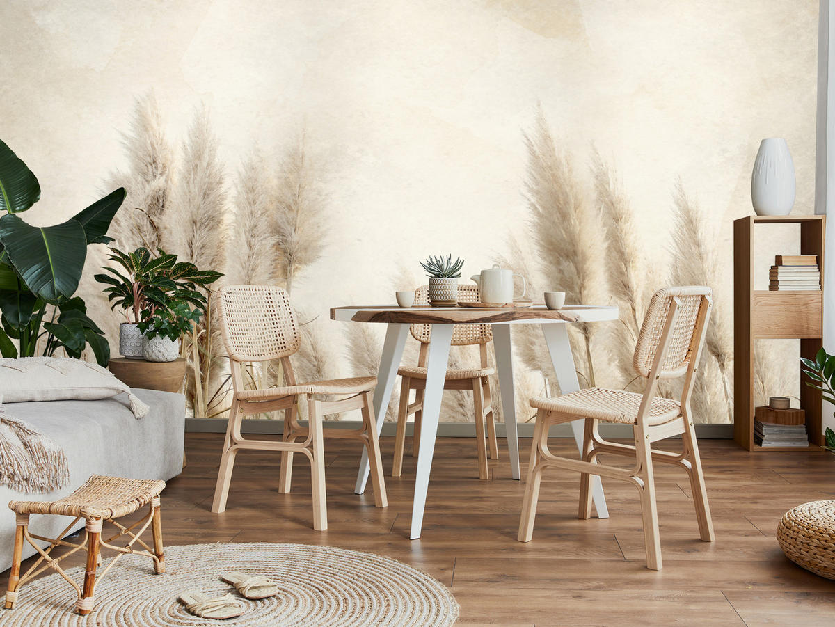 FOTOTAPETE für Schlafzimmer Boho Pampasgras Beton Pflanzen Vintage 250x175 - Beige/Braun, Papier (250/175cm) - Muralo