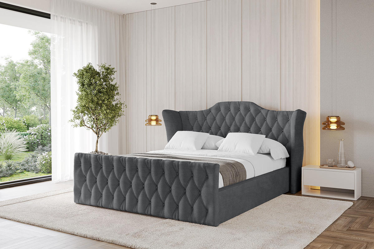 POLSTERBETT mit Bettkasten, Fußteil und Lattenrost, Boxbett ohne Matratze - ZORAN-Z 120x200 Dunkelgrau - Anthrazit, Holzwerkstoff/Textil (120/200cm) - ALTDECOR