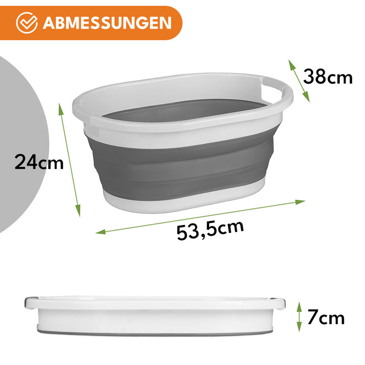 WÄSCHEKORB Faltbarer - Weiß/Grau, Kunststoff (38/24/53.5cm) - KRUMAD