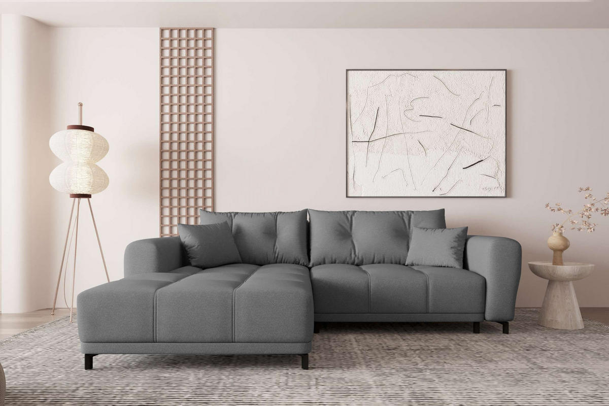 ECKSOFA Massimo Strukturstoff Anthrazit inkl. Schlaffunktion Links - Anthrazit/Schwarz, Textil/Metall (246/177cm) - 99rooms