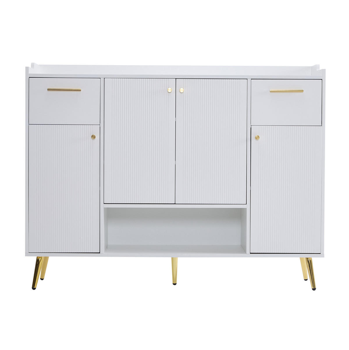 SCHUHSCHRANK 130/37/100 cm aus Spanplatte mit 2 Schubladen, 4 Türen und offenem Fach, Weiß - Weiß, Holzwerkstoff (130/100/37cm) - Redom