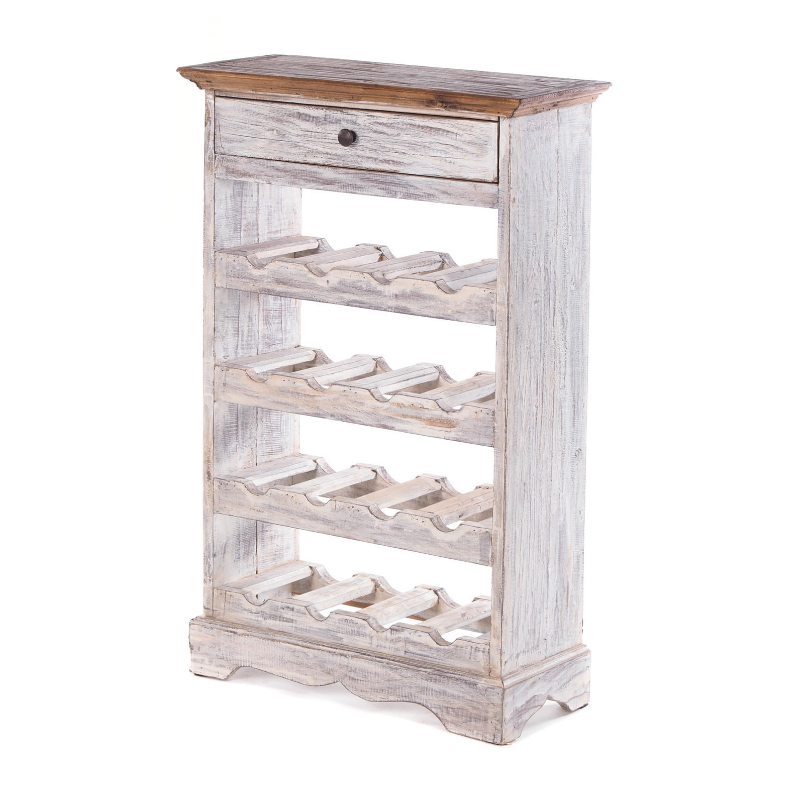 FLASCHENREGAL CORTEZ 85 Recyclingholz massiv, für 16 Flaschen, mit Schublade 05 weiß-natur - Multicolor, Holz (55/85/23cm) - DESIGN DELIGHTS