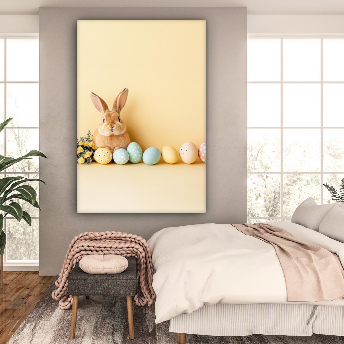 SLIKA NA PLATNU Velikonočna jajca 90x140 cm - svetlo rumena, tekstil (90/140cm) - MuchoWow