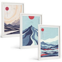BILDER SET 3er Set - 40x60 cm Weißer Rahmen - Abstrakte japanische Berge - Weiß, Kunststoff (40/60cm) - TULUP