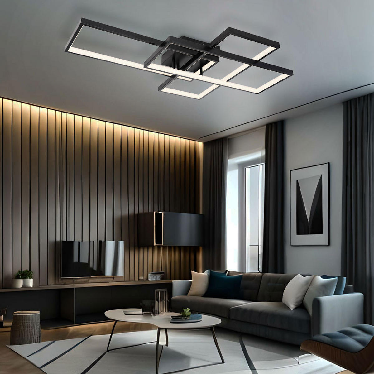 LED DECKENLEUCHTE Schwarz Opal - Schwarz, Metall (75/50/10cm)