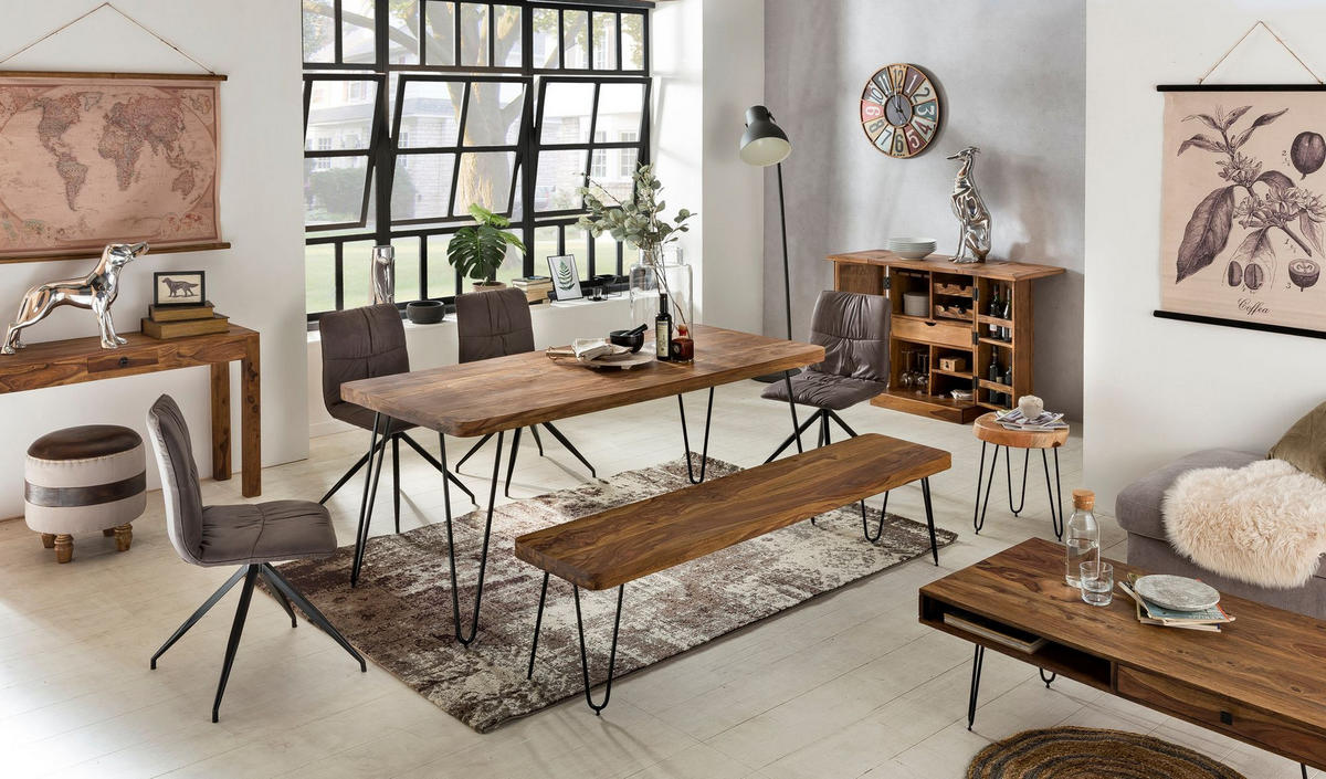 COUCHTISCH Massivholz mit Metallbeinen im Landhausstil, Dunkelbraun 60x110x40 cm - Schwarz/Braun, Holz/Metall (110/60/40cm) - KADIMA DESIGN