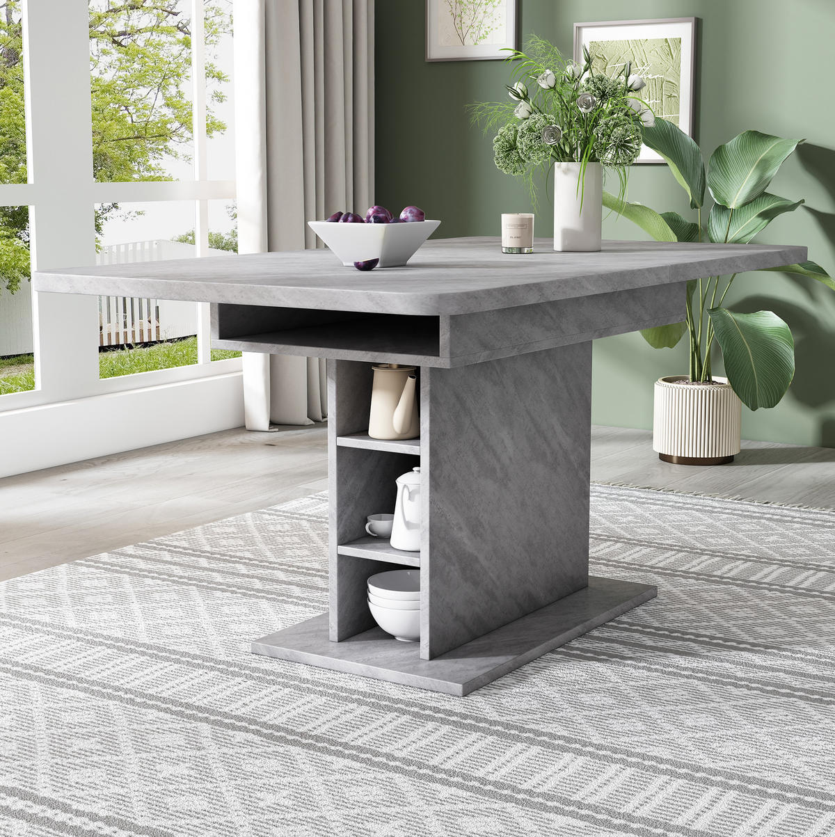 JEDILNA miza raztegljiva, s shranjevalnim prostorom, sodoben dizajn, Beton videz, Siva - siva, leseni material (130/70/75cm) - Redom