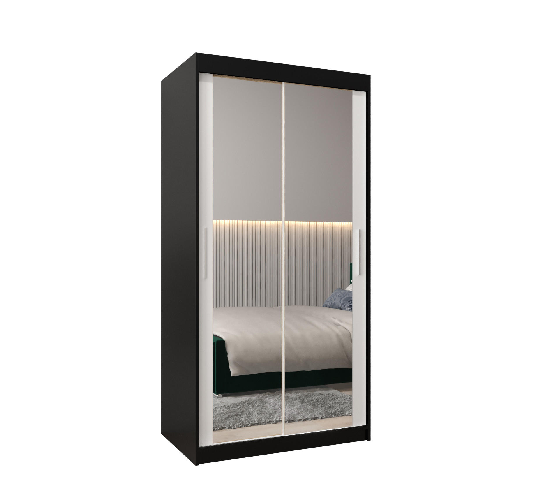 SCHWEBETÜRENSCHRANK 200/100/62 2-türig - Silberfarben/Schwarz, Holz/Kunststoff (100/200/62cm) - Abiks Möbel