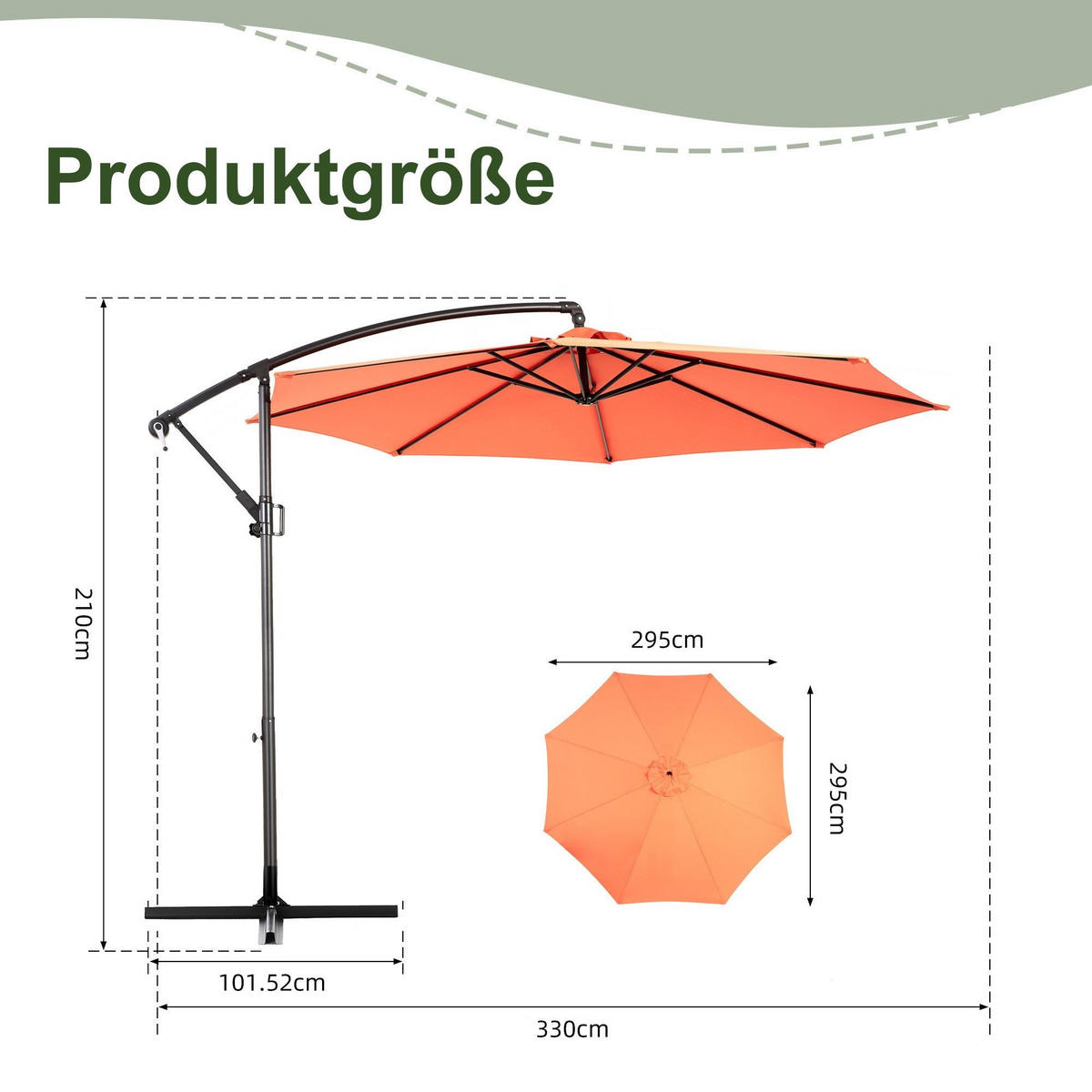 SONNENSCHIRM 295x295cm,Ampelschirm,Gartenschirm,Aluminium,Sonnenschutz,Orange - Orange, Metall (295/295cm) - LVHOM