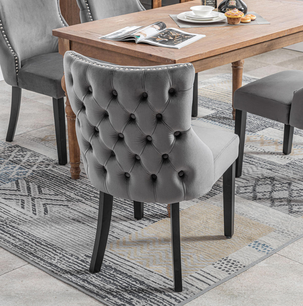 STUHL mit Knopfsteppung Sitzbreite ca. 50 cm Samt Grey - Grau, Metall (50/91/52cm) - Meubliv