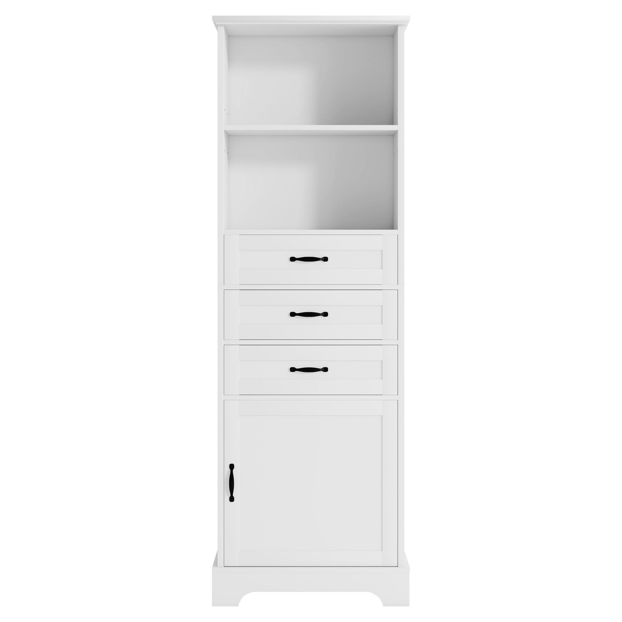 HOCHSCHRANK 56/25.6/167 cm Weiß mit 3 Schubladen, Staufach und offene Regale - Schwarz/Weiß, Holz/Holzwerkstoff (25.6/167/56cm) - Oxeza