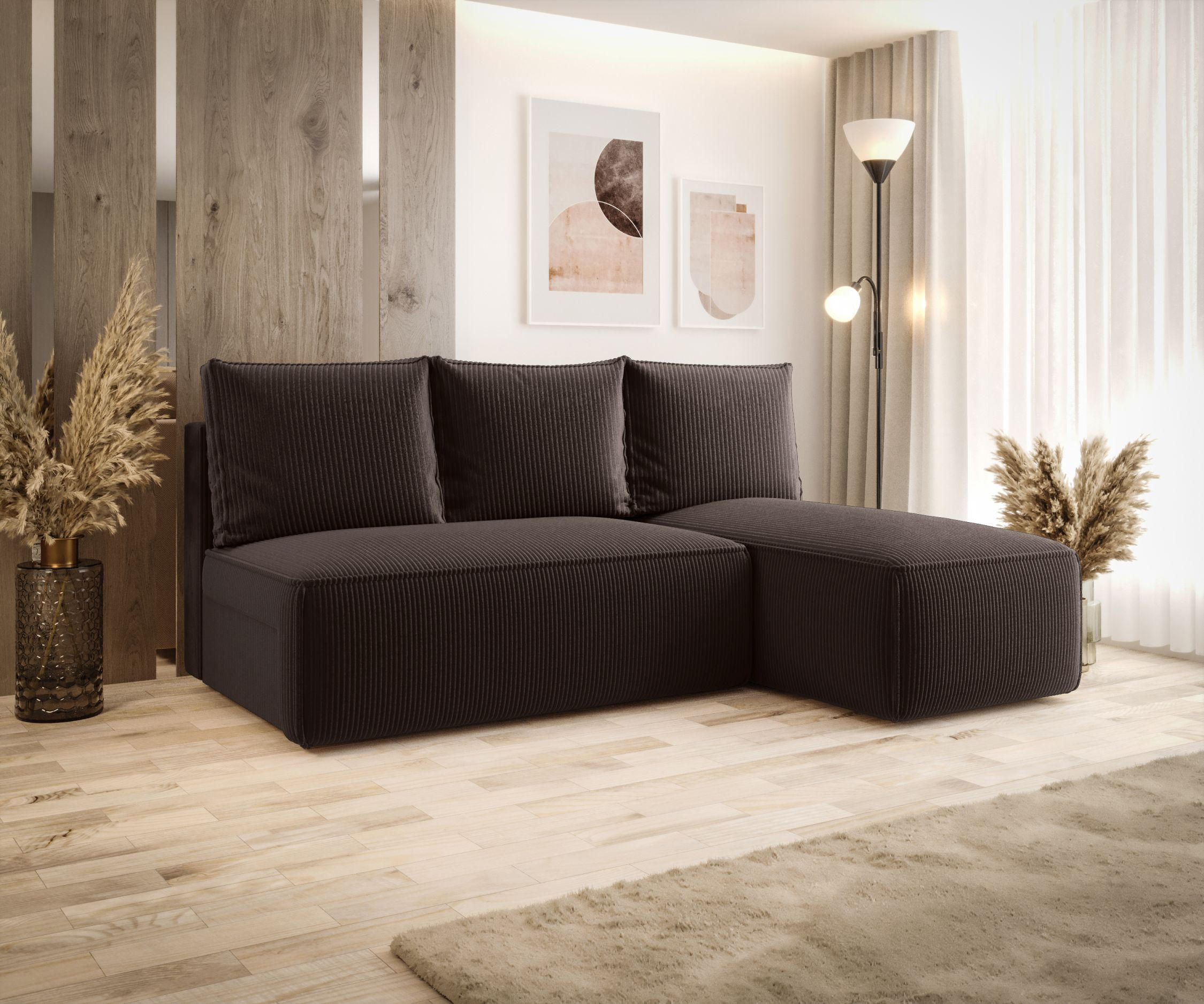 ECKSOFA mit Schlaffunktion SAVIO MINI Poso 06 Rechts - Braun, Textil (200/140cm) - Bedante