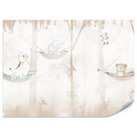 FOTOTAPETE für Kinderzimmer Tiere Hängematten WALD Elefant Giraffe 450x315 - Beige/Schwarz, Papier (450/315cm) - Muralo