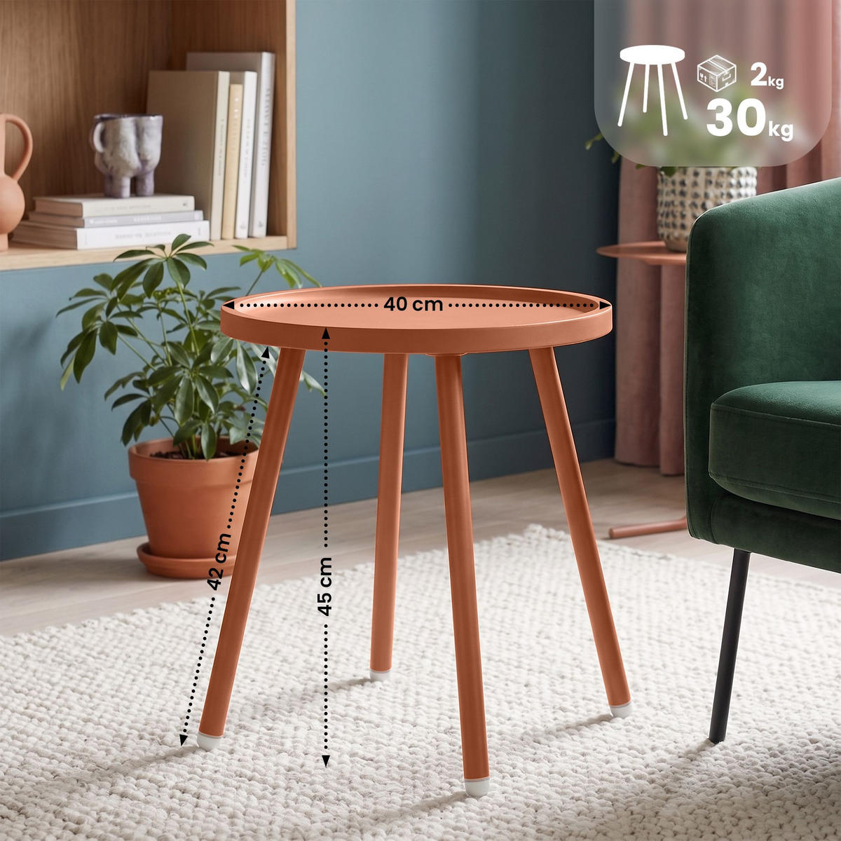 BEISTELLTISCH rund 40 cm Kunststoff Terracotta - Terracotta, Kunststoff/Metall (40/40/45cm) - CLP
