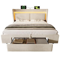 POLSTERBETT 160/200 cm mit LED, USB und USB-C, hydraulischem Stauraum und Schublade aus Leinen, Beige - Beige, Textil (160/200cm) - Redom