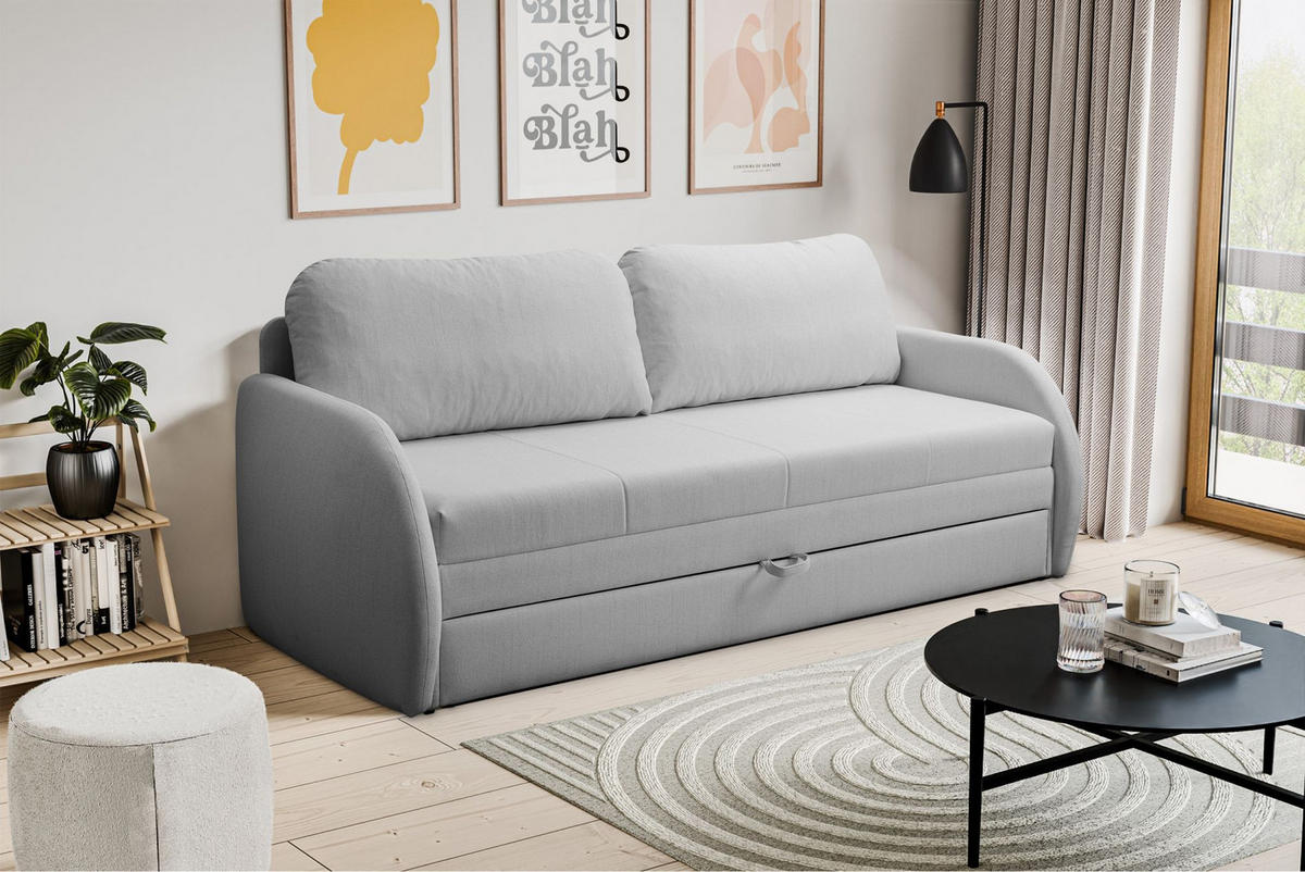 SCHLAFSOFA Diego hellgrau - Hellgrau/Schwarz, Kunststoff/Textil (221/90/91cm) - Selsey