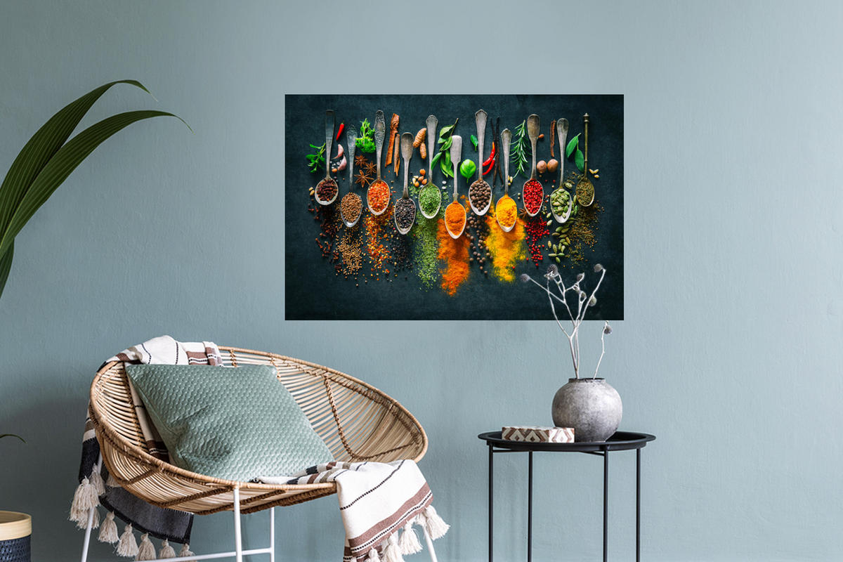 WANDTATTOO Kräuter - Gewürze - Löffel 60x40 cm - Currygelb, Kunststoff (60/40/0.1cm) - MuchoWow