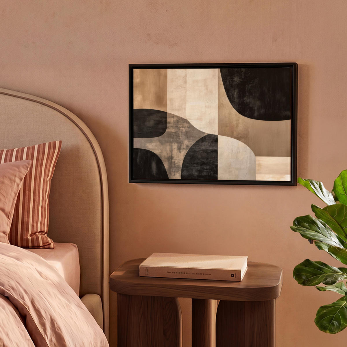 LEINWAND Bilder mit Rahmen - Abstrakt - Flugzeuge - Schwarz - Rund - 40x30 - Beige, Textil (40/30cm) - MuchoWow