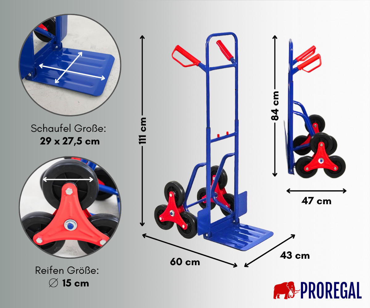 TREPPENSTEIGER Sackkarre Odin 111x60x43cm Tragkraft 200kg Hartgummi-Bereifung Stahlrahmen Blau - Blau, Metall (43/60/111cm) - PROREGAL
