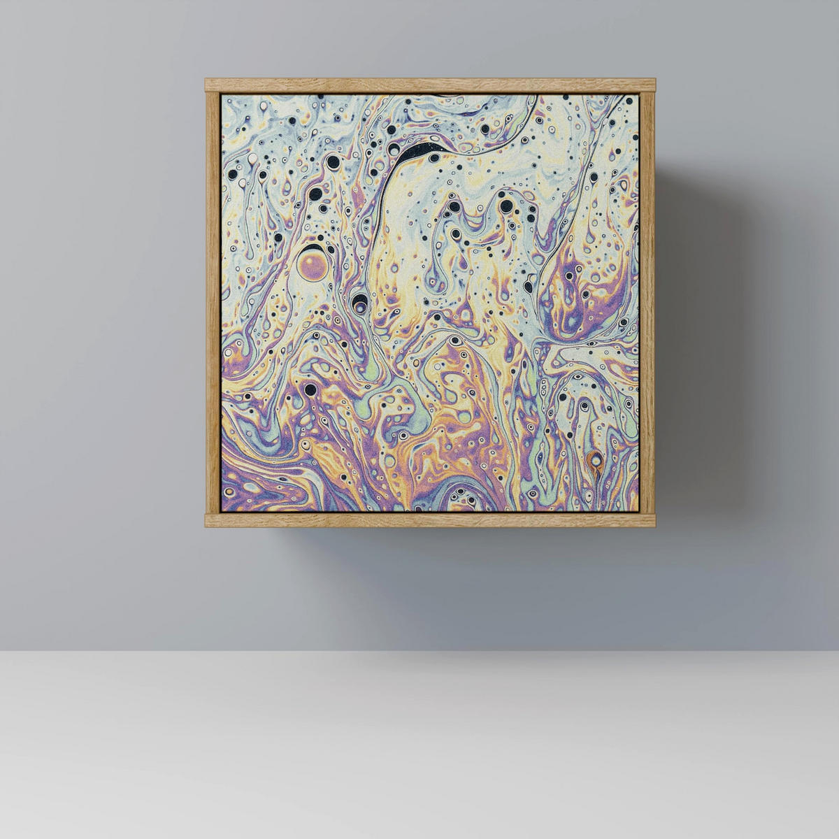 SIDEBOARD MOSAIC OF COLORS, Eichefarben, 57,5x42x72,5 cm, Schwarze Metallfüße - Eichefarben/Multicolor, Holzwerkstoff/Metall (57.5/72.5/42cm) - SpaceRebels