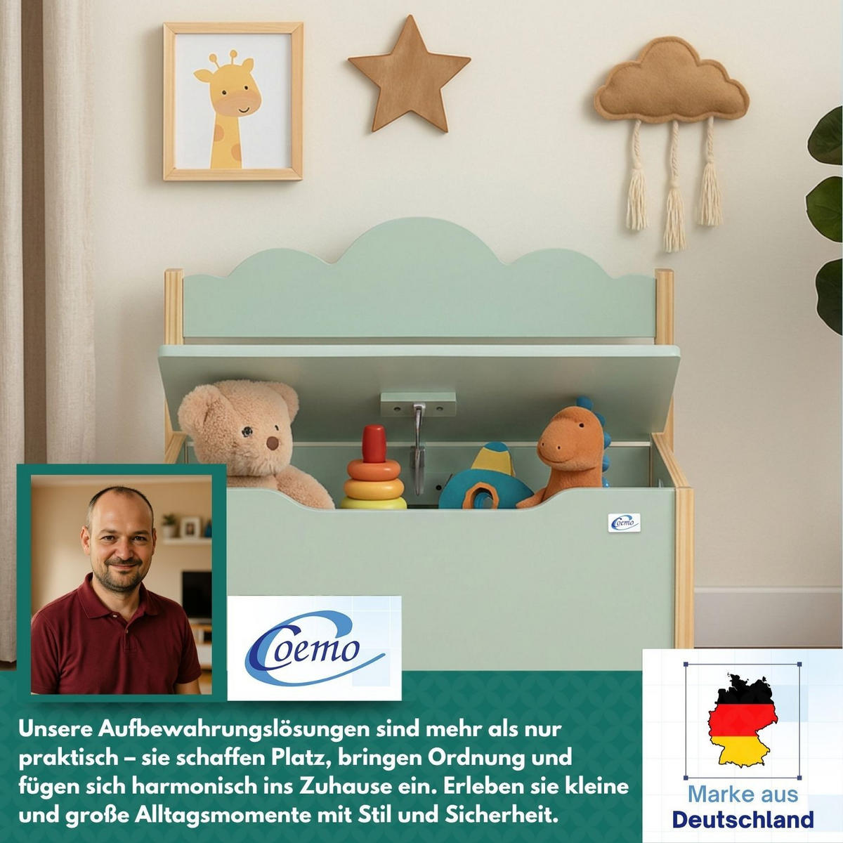 KINDERSITZBANK TRUDI Spielzeugtruhe in Mintgrün - Grün, Holzwerkstoff (26/60cm) - Coemo