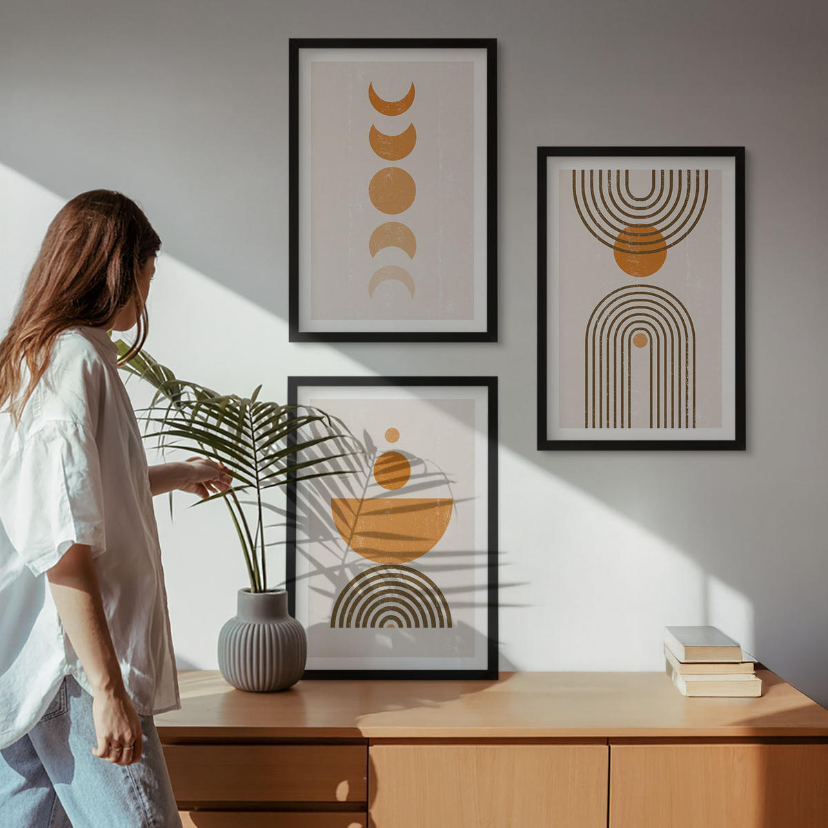BILDER SET 3er Set - 40x60 cm Schwarzer Rahmen - Boho-minimalistische Dekorationen - Schwarz, Kunststoff (40/60cm) - TULUP