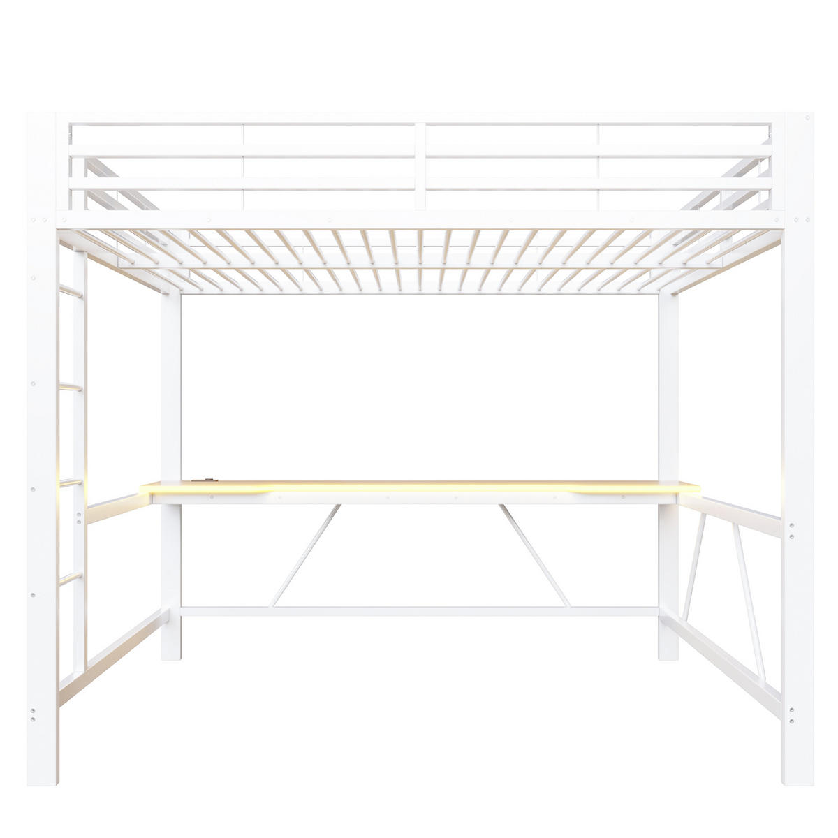 HOCHBETT 160/200 cm DE-03444, mit LED-Beleuchtung, USB-Ladestation und Schreibtisch, in Weiß - Weiß, Holzwerkstoff/Metall (160/200cm) - ComfortXL