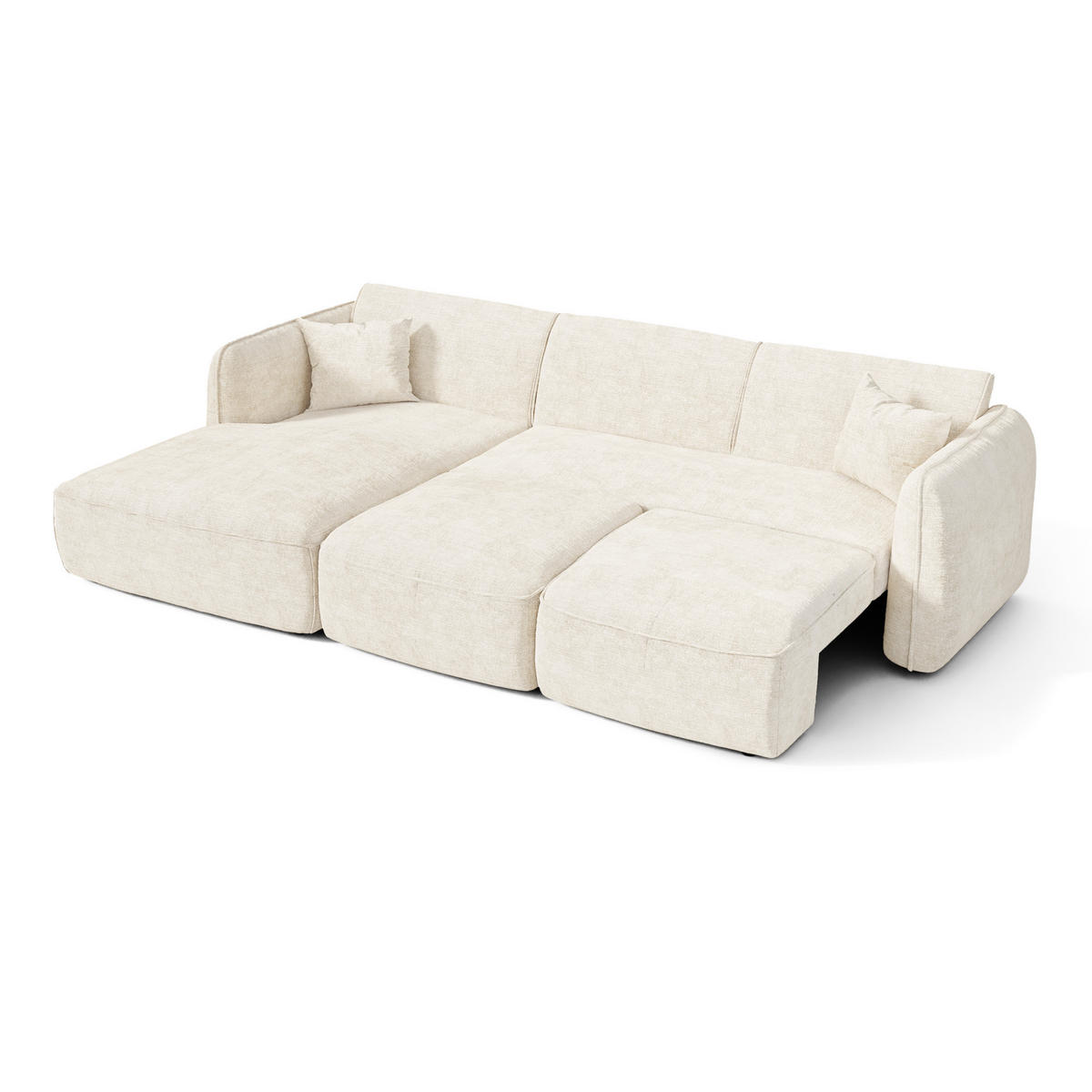 ECKSOFA (links) LOMI Geprägter Samt Creme 274cm - Creme, Textil (274/174cm) - Premium Interiors