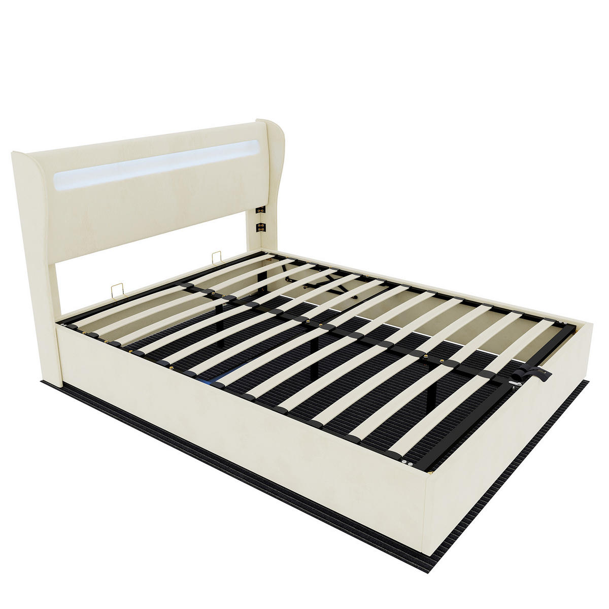 STAURAUMBETT 160/200 cm DE-32986 mit LED-Kopfteil und Matratze Beige - Beige, Metall (160/200cm) - ComfortXL