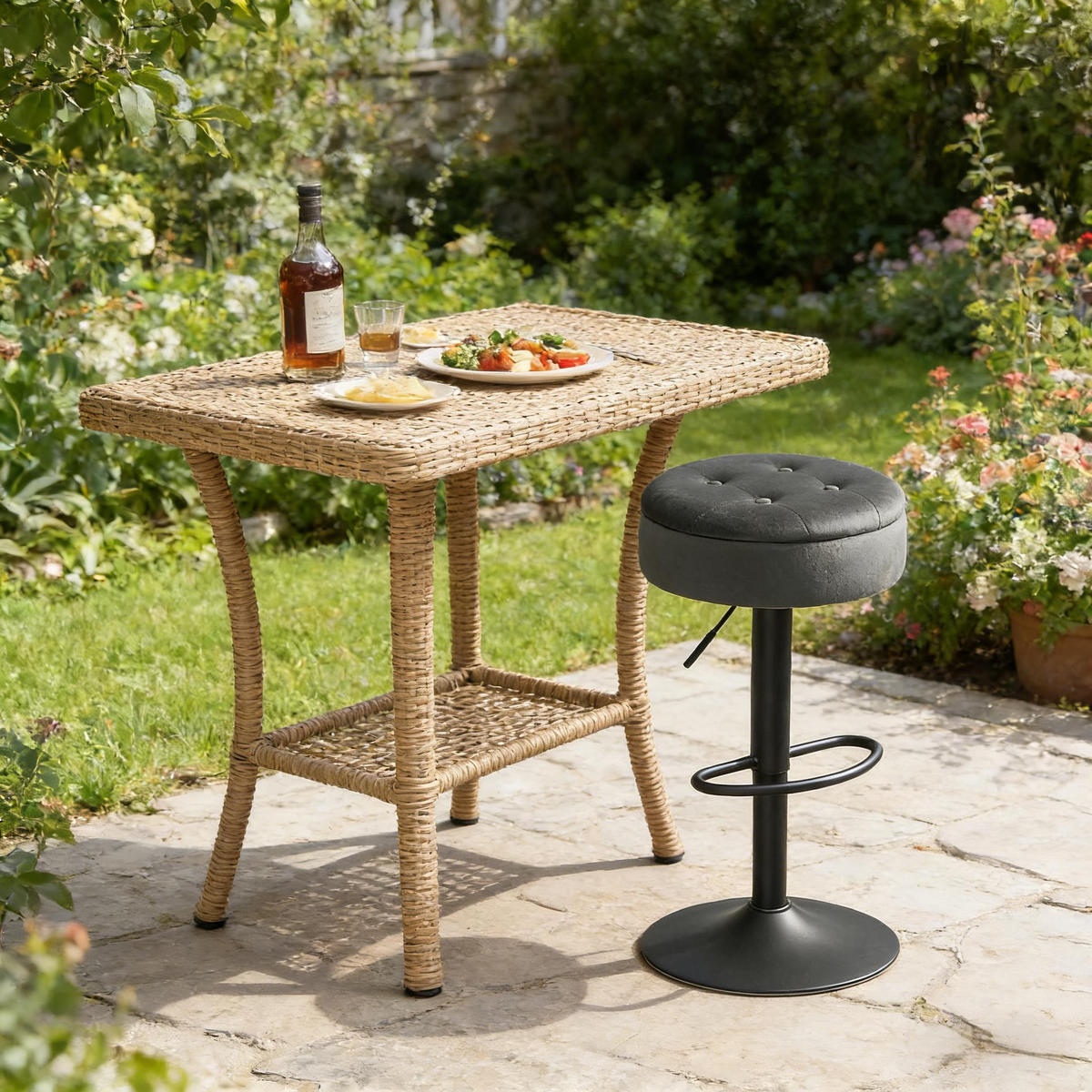 BARHOCKER 1er-Set Dunkelgrau Samt mit Aufbewahrungsraum & Höhenverstellbar - Dunkelgrau, Metall (39/79.5/39cm) - PANGIVO