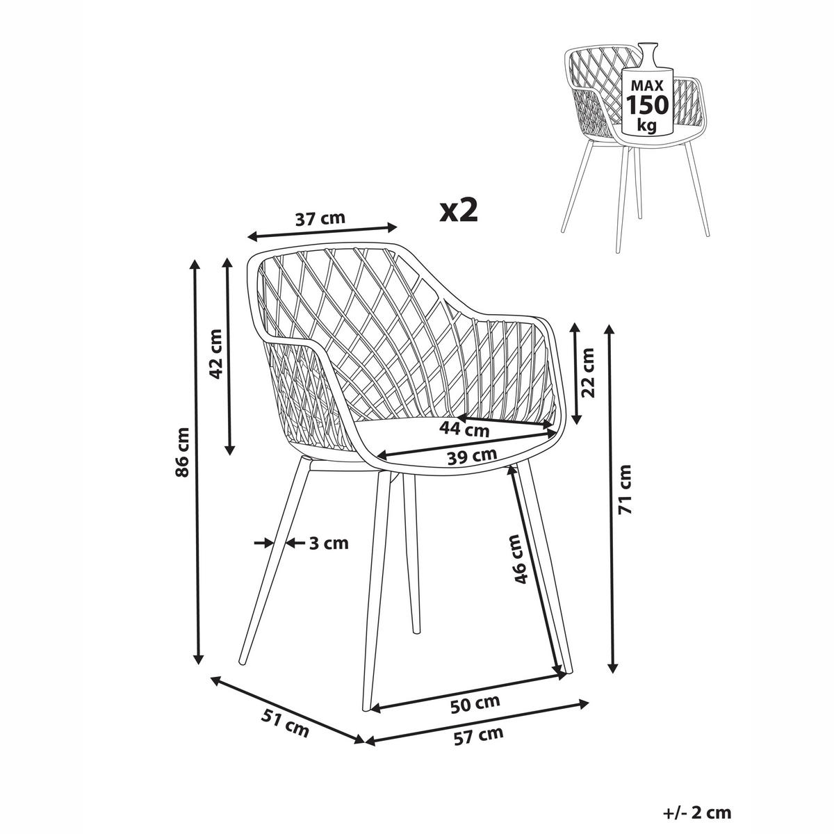 JEDILNI STOL komplet 2 plastika bež Nashua - bež, kovina/umetna masa (57/86/51cm) - Beliani
