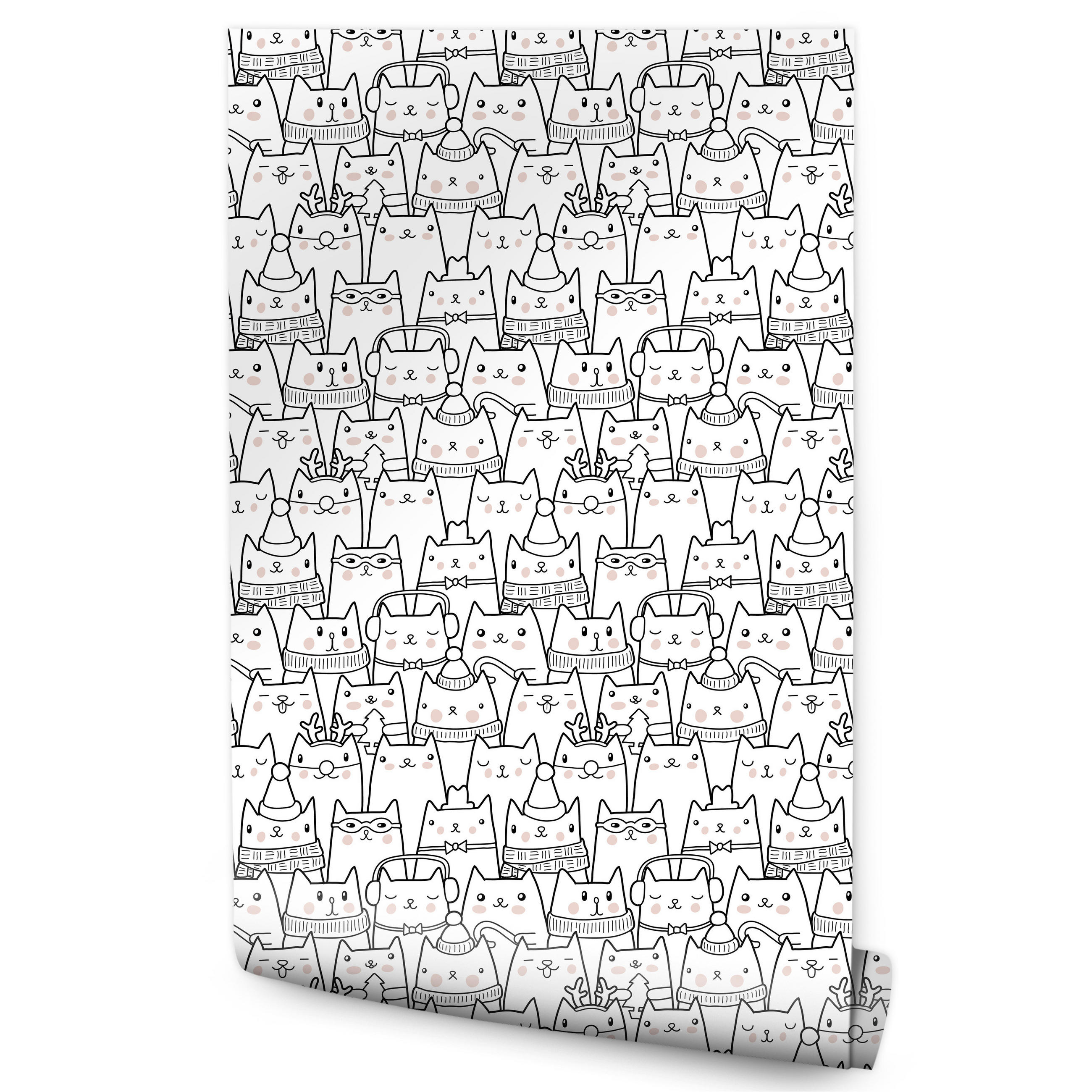 VLIESTAPETE Winterliche Kätzchen – Schwarz, Weiß – 50x1000 cm - Schwarz/Weiß, Papier (50/1000cm) - Muralo