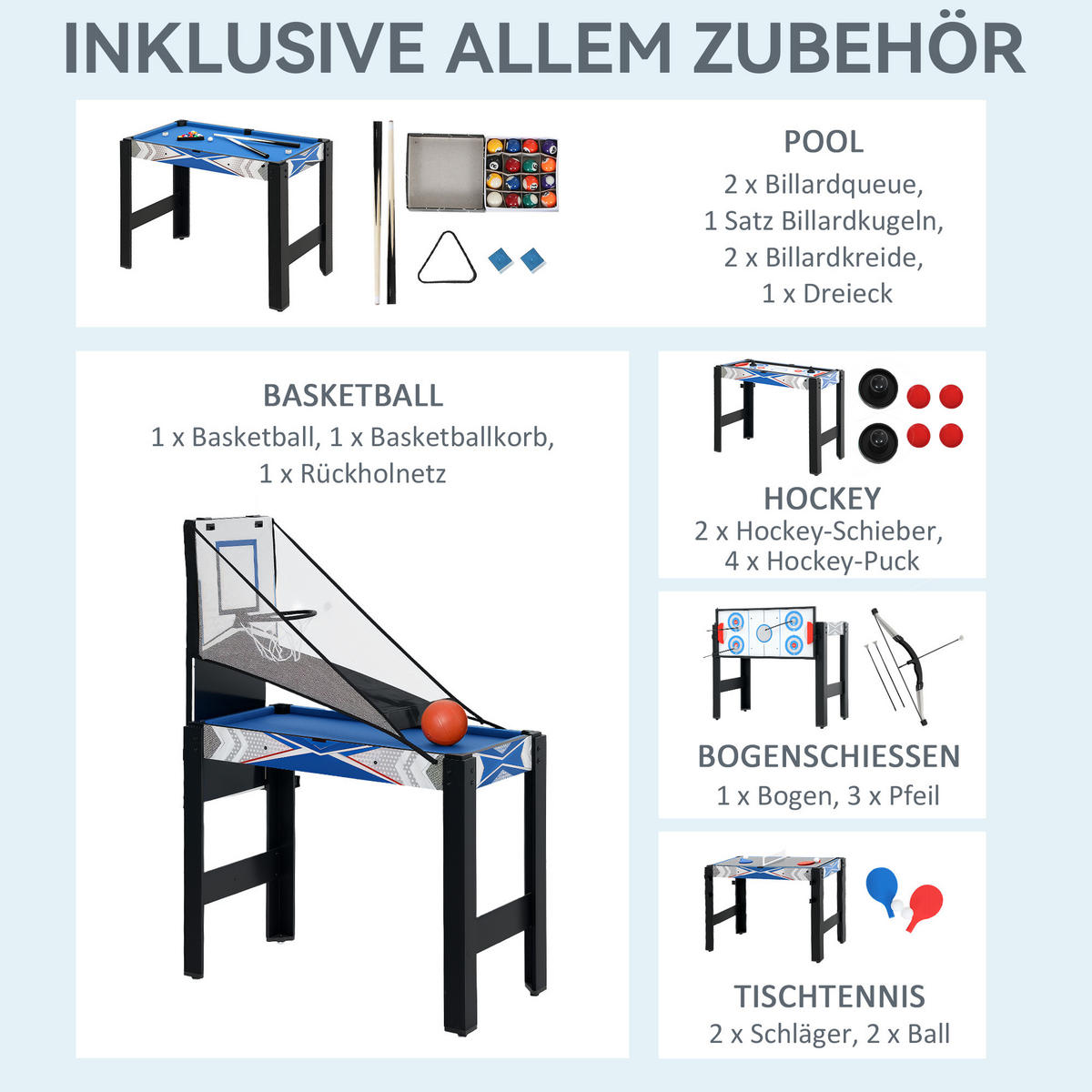 MINI-MULTIGAME-SPIELTISCH MDF Blau Schwarz - Blau, Holzwerkstoff - SPORTNOW