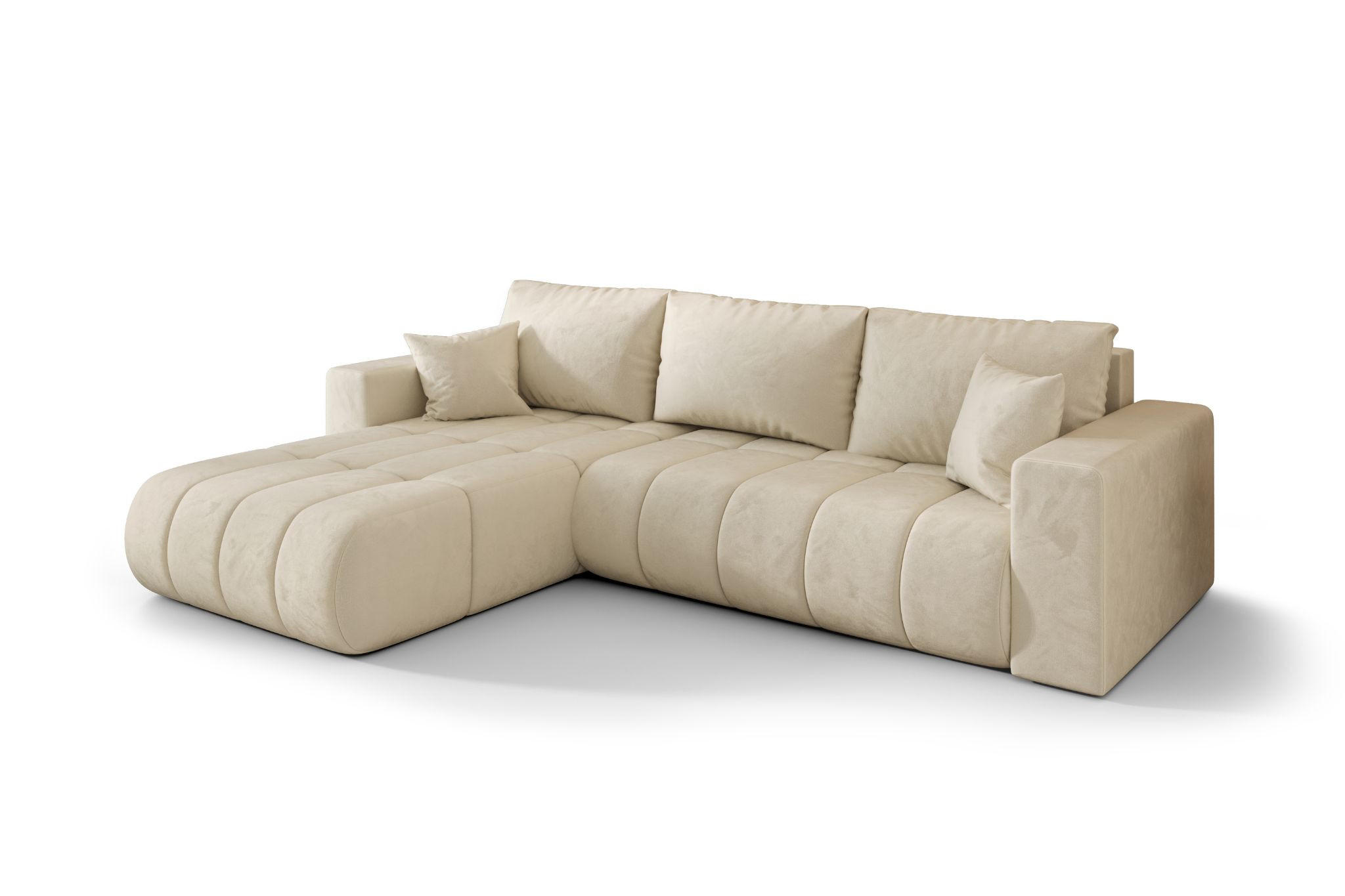 ECKSOFA mit schlaffunktion und bettkasten MILO PREMIUM, stoff MONOLITH, Ecru, Links - Ecru, Holz (280/190cm) - Kaiser Möbel